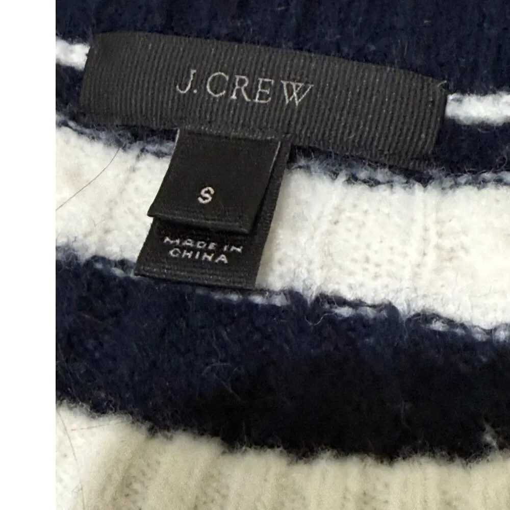 J.Crew Navy and White Stripe Sweater Womens Sz S Buttons-up on the Sides Coastal